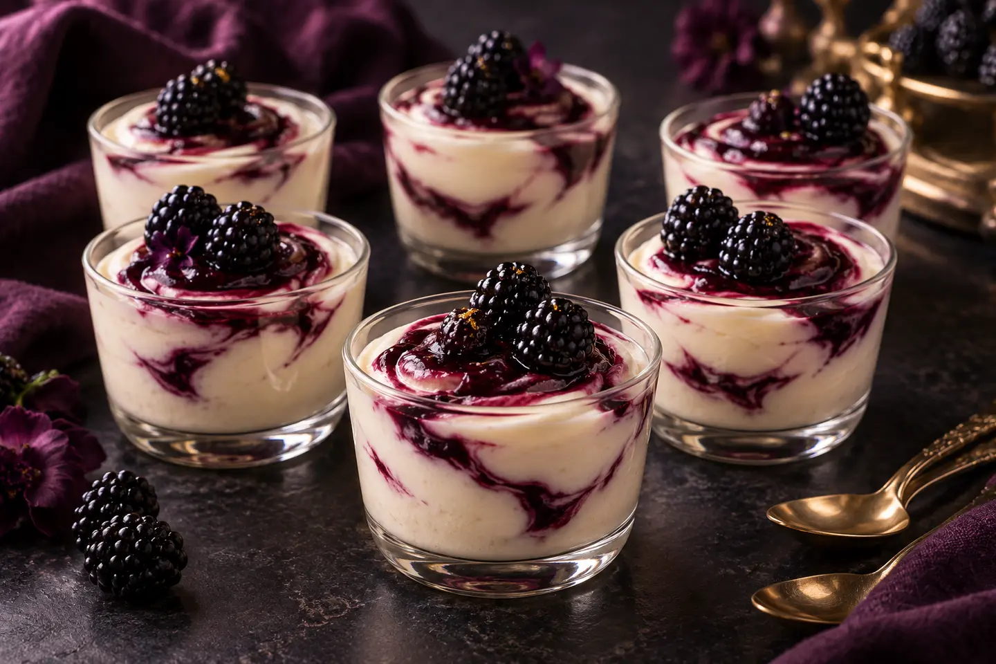 Blackberry cheesecake cups with berry swirl