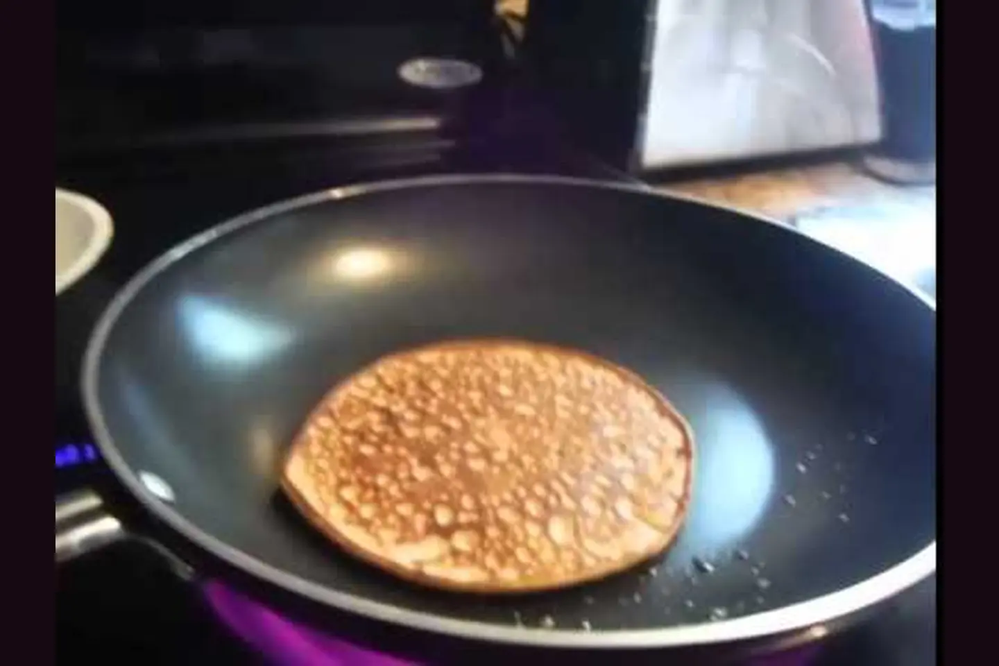 Original LCHF Diva cream cheese pancake cooking in a skillet