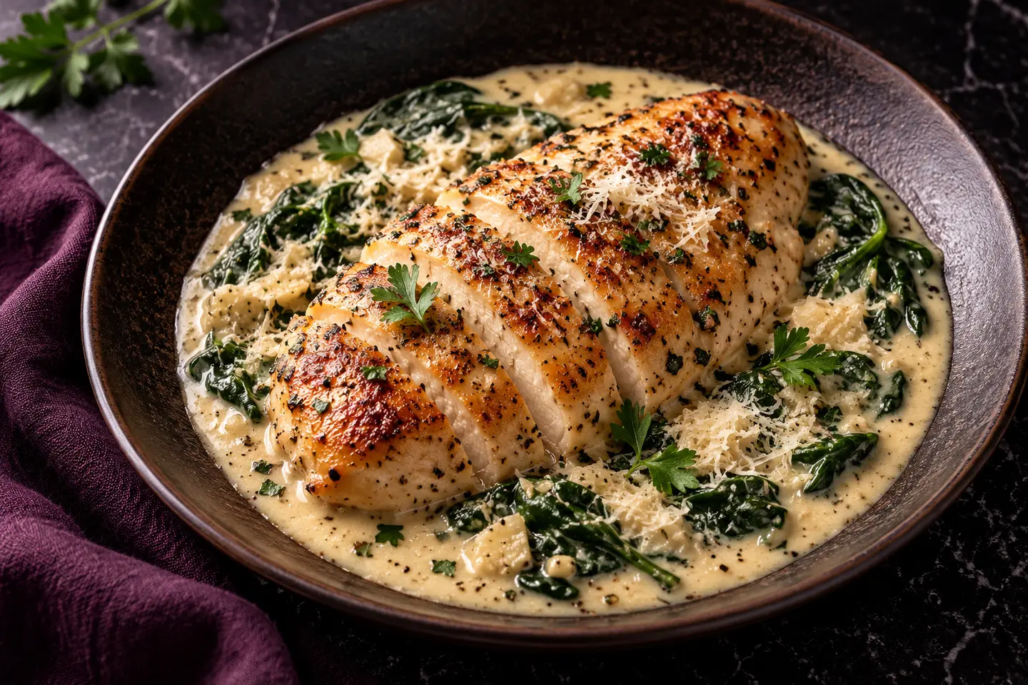 Creamy garlic parmesan chicken with spinach